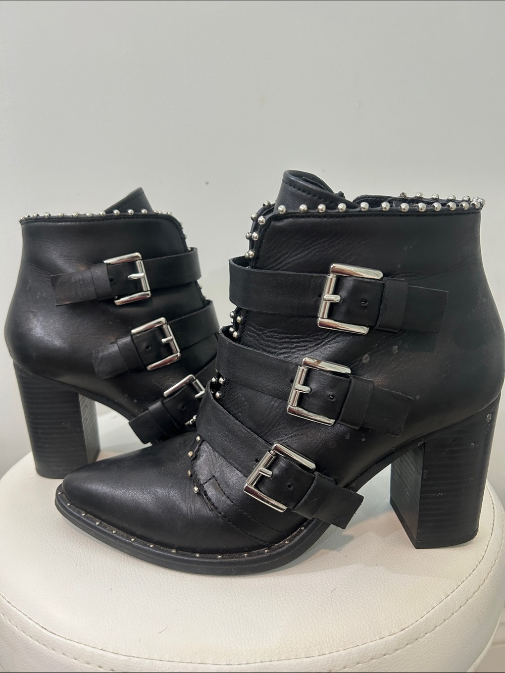 Steve Madden Black Studded Buckle Ankle Booties